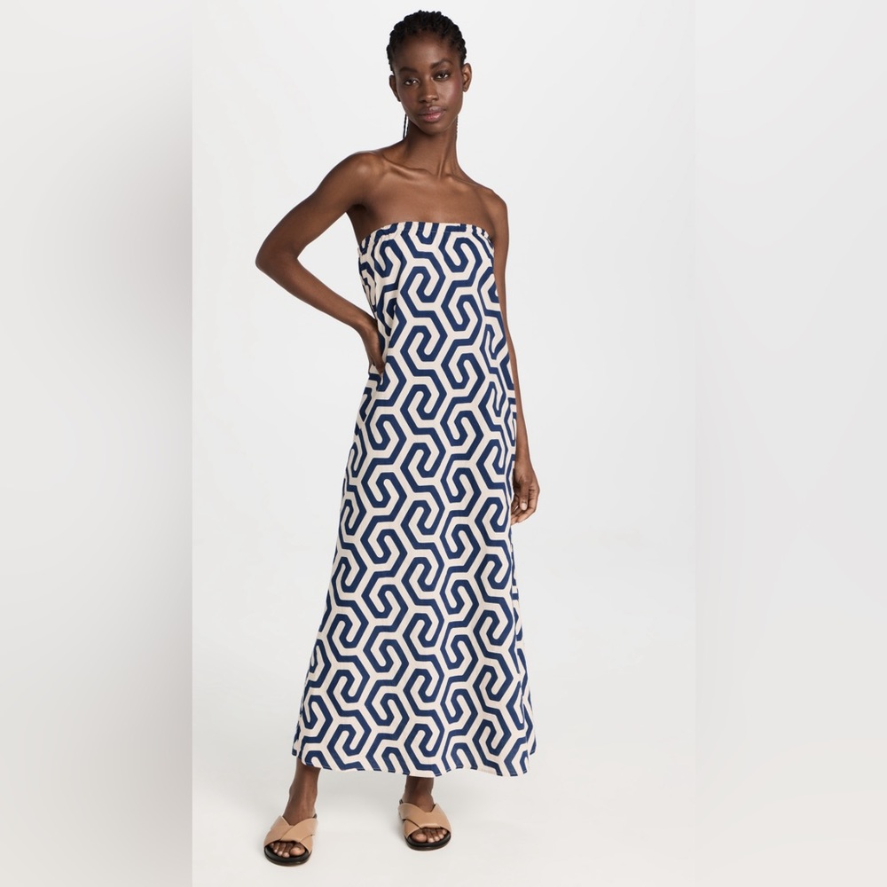 Stateside Geometric Print Voile Biased Cut Column Dress